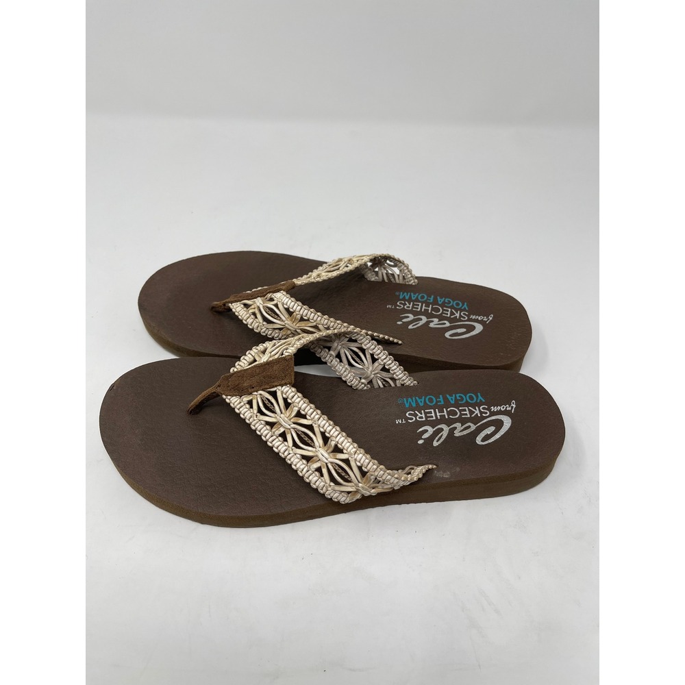 Skechers Cali Yoga Foam Flip Flops Women's 8 Brown Woven Macrame Sandals - Picture 2 of 9